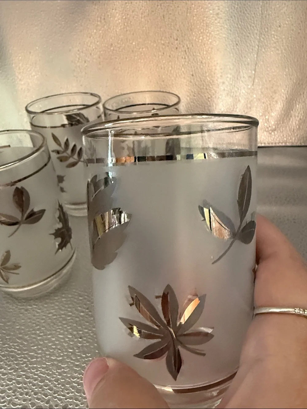 Vintage Libbey Silver Leaf Frosted MCM set of 4
